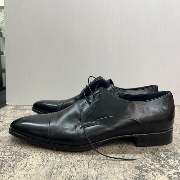 Melluso Classic Black Leather Almond Toe Mens Formal Elegant Shoe Size 11